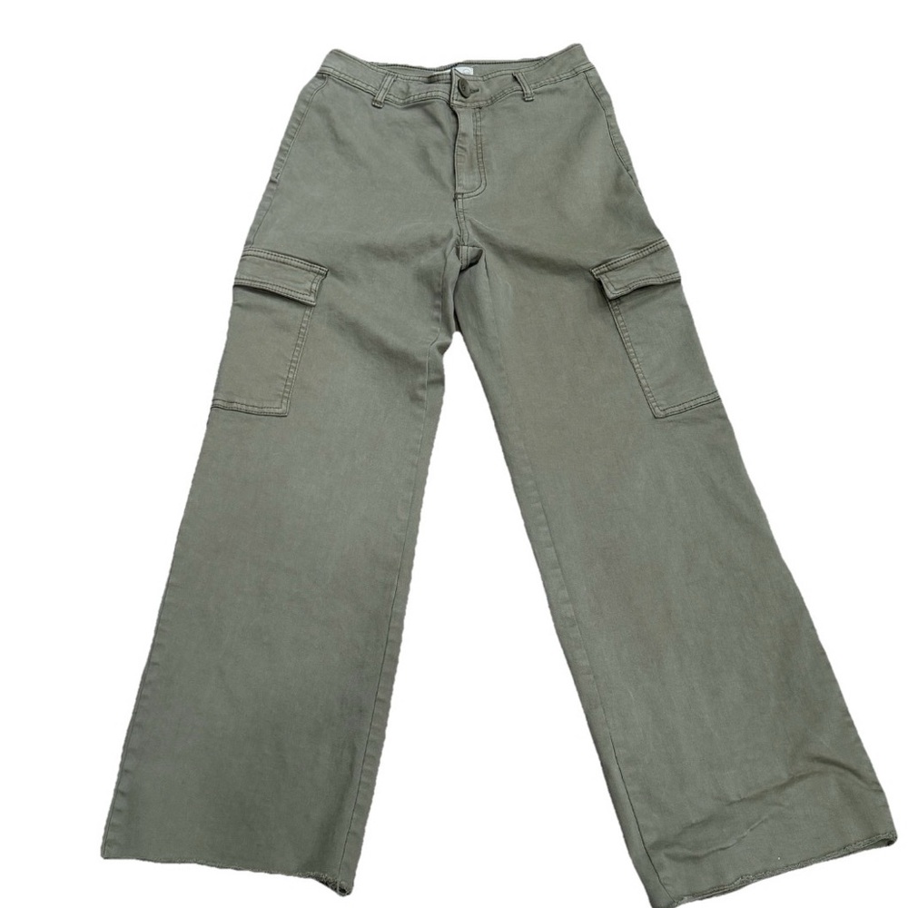OAT New York Cargo‎ Pants Green Women 28x29” Trousers Wide Leg Fray High Rise